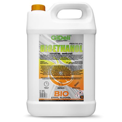 GiDeli bioethanol 5l Orangenduft 96,6% Ethanol für Innen & Außenkamine