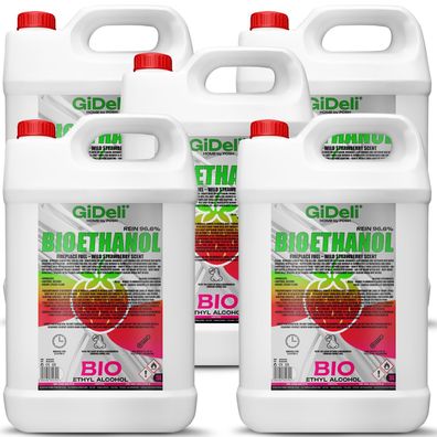 GiDeli bioethanol 5 x 5l Walderdbeerduft 96,6% Ethanol für Innen & Außenkamine