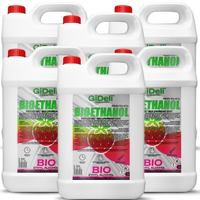 GiDeli bioethanol 6 x 5l Walderdbeerduft 96,6% Ethanol für Innen & Außenkamine