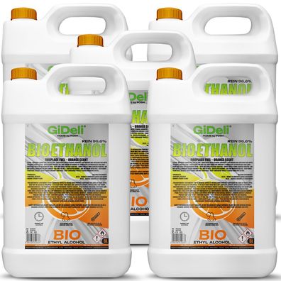 GiDeli bioethanol 5 x 5l Orangenduft 96,6% Ethanol für Innen & Außenkamine