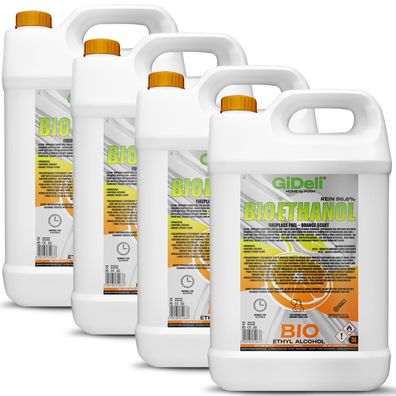 GiDeli bioethanol 4 x 5l Orangenduft 96,6% Ethanol für Innen & Außenkamine
