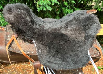 Lammfell Sattelbezug Sattelauflage Lammfellbezug Western Sattelpad Schwarz Kurz