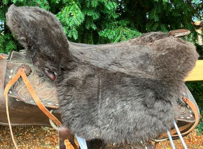 Lammfell Sattelbezug Sattelauflage Lammfellbezug Western Sattelpad Braun Kurz
