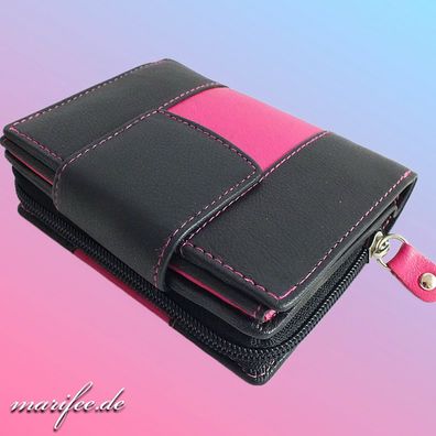 Damen-Echtleder-Geldbörse/ Portemonnaie, Pink-Schwarz Art.-Nr. 13028