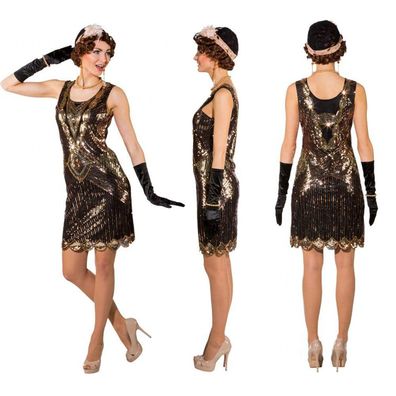 20er Jahre Kleid schwarz-gold Orlob - Größe: S/M