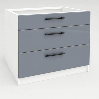 Schubladenunterschrank 80 cm Grau Hochglanz Vollauszug Soft-Close Küche SIENA, LINDA