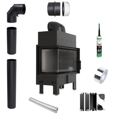 Kamineinsatz KRATKI FLOKI S links 8 kW fi160 schwarz Termotec Rohrset