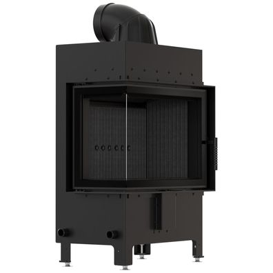 Kamineinsatz aus Stahl KRATKI LUCY links 12 kW Ø 200 schwarz Verkleidung mit Türfede