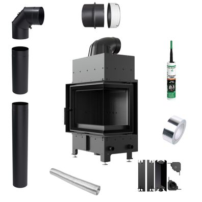 Kamineinsatz KRATKI FLOKI S Rechts 8 kW fi160 Schwarz Termotec Rohrsatz