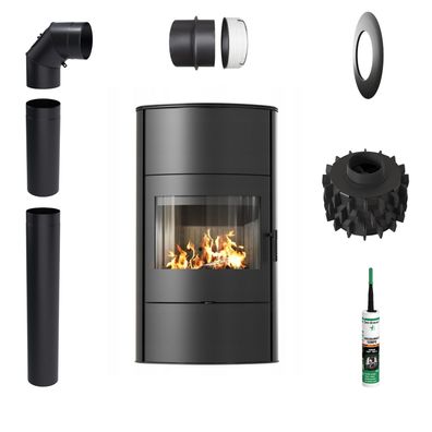 Kaminofen aus stahl KRATKI AB/S/2/ROLLO Hoch Ø 150 10 kW schwarz Verkleidung