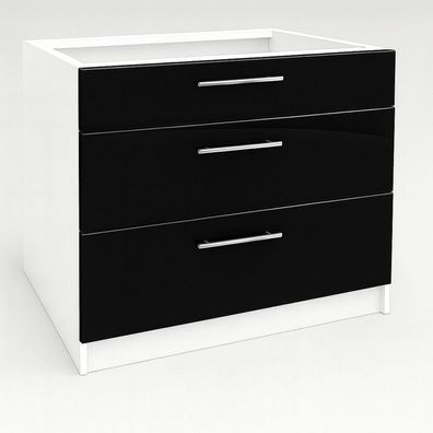Schubladenunterschrank 80 cm Schwarz Hochglanz Vollauszug Soft-Close SIENA, LINDA