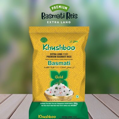 Khushboo Gold Premium 1121 Basmati Reis 20 kg indischer Duftreis angebaut am Himalaja