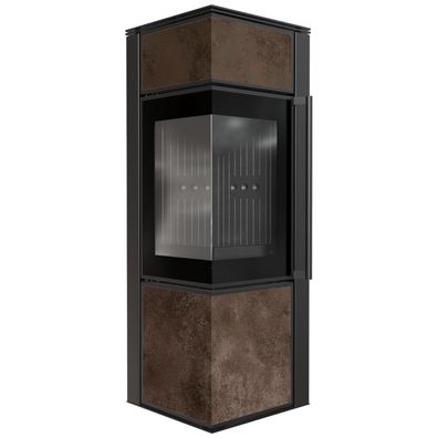 Kaminofen aus Stahl KRATKI TORA/S 8 kW Ø 150 Quarzsinter OXIDE MORO schwarz Verkleid
