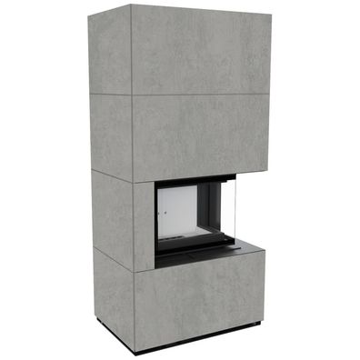 Kaminbausatz KRATKI FLOKI BOX rechts 8 kW Ø 160 Quarzsinter Cemento GRIGIO Bocciarda