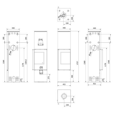 Kaminofen aus Stahl KRATKI REN/L rechts Ø 150 7 kW schwarz Verkleidung