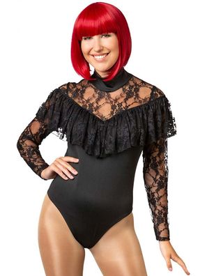 Spitzenbody Volant schwarz Orlob - Größe: S/M