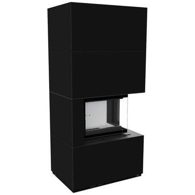 Kaminbausatz KRATKI FLOKI BOX rechts 8 kW Ø 160 Quarzsinter NERO Assoluto mit Türfed
