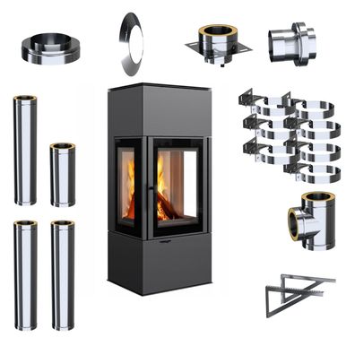 Freistehender Kaminofen KRATKI THOR VIEW 8kW Ø150 Externes Kaminset