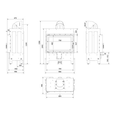 Kamineinsatz aus Stahl KRATKI LUCY 14 kW Ø 200 schwarz Verkleidung mit Türfeder