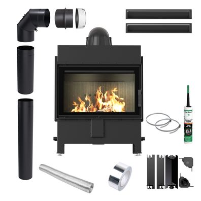 KRATKI LUCY 14 kW Ø200 Schwarz Kamin-Einsatz Installationskit