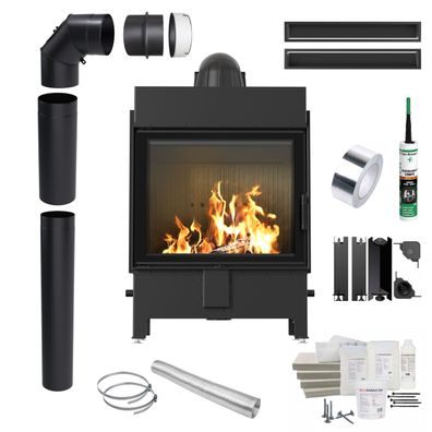 KRATKI LUCY 15kW Ø200 Schwarzer Kamineinsatz Termotec mit Einbausatz