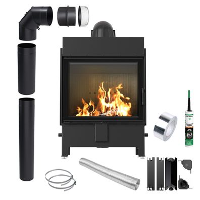 Luft Kamineinsatz KRATKI LUCY 15kW Ø200 Schwarz mit Montageset