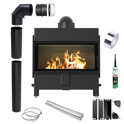 KRATKI LUCY 16kW Ø200 Schwarzer Luft Kamineinsatz mit Rohrset