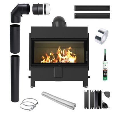 KRATKI LUCY 16kW Ø200 Schwarzer Kamineinsatz mit Rohren und Luftkanälen