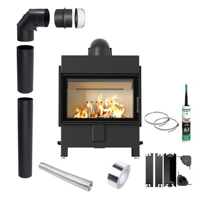 Kamineinsatz KRATKI LUCY 14 kW Ø200 Holz Montageset mit Schließung