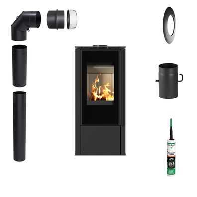 Stahl Kaminofen KRATKI HATI 5,5 kW Ø150 Mit Montagezubehör