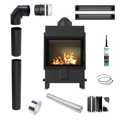 Kamin KRATKI LUCY 12 kW Ø 200 Schwarz Ökodesign-Set Rohre Luft