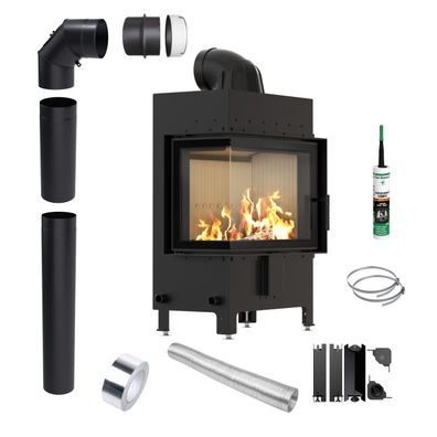 KRATKI LUCY Kamineinsatz links 12 kW Ø 200 Ökodesign Montagesatz