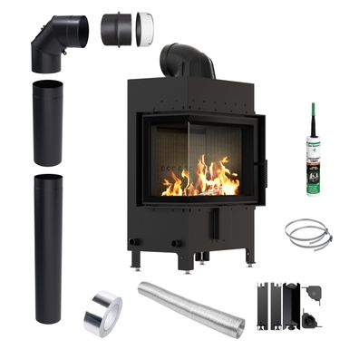 KRATKI LUCY Kamineinsatz links 12 kW Ø 200 schwarz Montagesatz