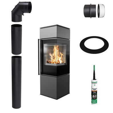 Freistehender Kaminofen KRATKI REN S/P 7kW Ø150 Schwarz mit Montageset