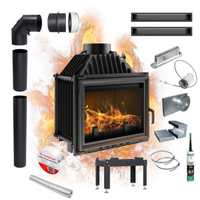 Gusseisen Kamin KRATKI MAJA 8kW Ø200 Montageset mit Türschließung