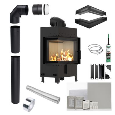 Kamin KRATKI LUCY Links 12 kW Ø200 Einbauset mit Schließung