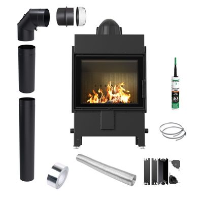 Kamineinsatz KRATKI LUCY 12kW Schwarz Ø200 Schließung Montageset