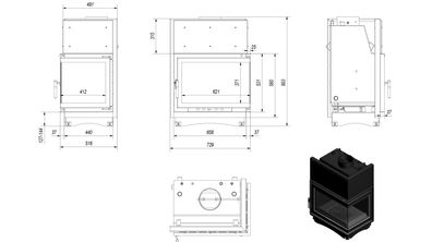 Wasserführender Kamineinsatz KRATKI ZUZIA rechts 12 kW Ø 200