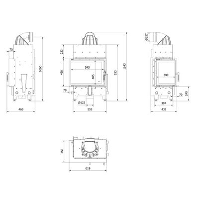 Kamineinsatz aus Stahl KRATKI FLOKI S links 8 kW Ø 160