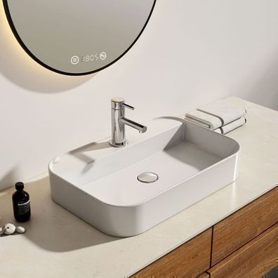 EMKE® Keramik Waschbecken Waschtisch Aufsatzwaschbecken Rechteckig Waschschale
