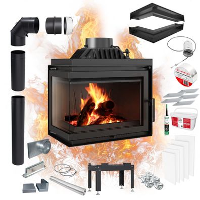Kamineinsatz Gusseisen KRATKI SIMPLE links 8 kW Ø 200 Einbausatz 1
