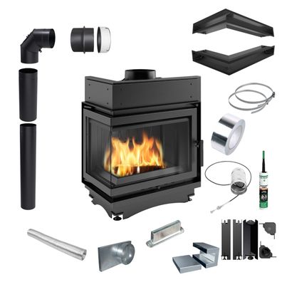 Kamineinsatz aus Gusseisen KRATKI MAJA Links Leistung 8 kW Ø200 Montagesatz