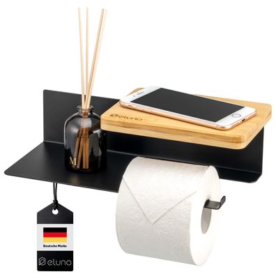 eluno Toilettenpapierhalter VARAZ mit 2 Ablage, selbstklebend aus Metall und Bambus