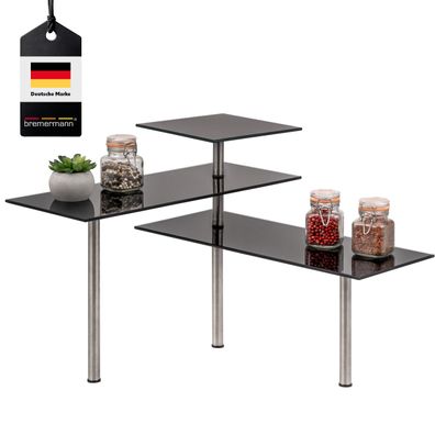 bremermann Eckregal, Küchenregal, aus Glas und rostfreiem Edelstahl, schwarz
