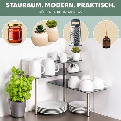 bremermann Glas-Eckregal, Küchenregal, aus Glas und rostfreiem Edelstahl
