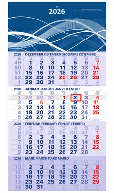der blaue 4-Monatskalender Kompakt 2026 blauer Bürokalender großer Wandkalender