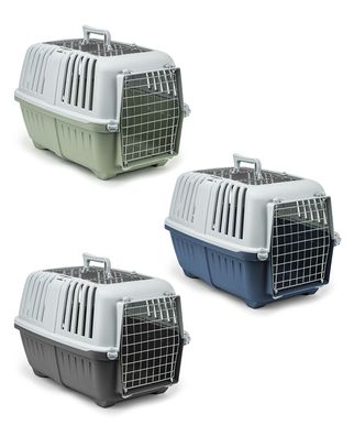 lionto Katzentransportbox aus Kunststoff mit Metalltür und -öffnung, 58,5x35,5x40 cm