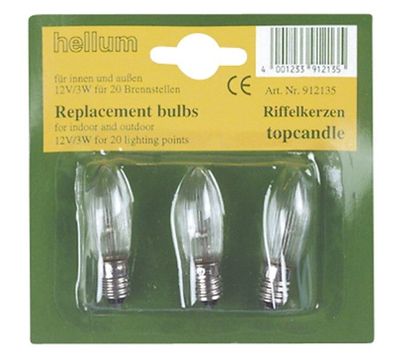 HELLUM Riffelkerze für 20er Ketten 12V/3W innen und außen klar 3 Stück