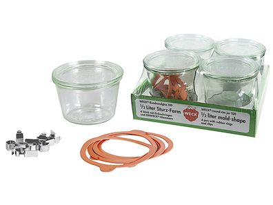 WECK Rundrandglas Sturz 0,25 l 4er Tray mit Deckel, Ring und Klammern