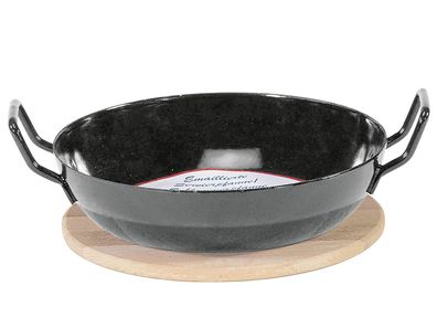 KARL KRÜGER Servierpfanne Schlemmerpfanne Ø20cm mit Holzteller